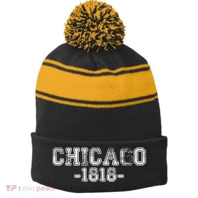 Chicago 1818 Retro Stripe Pom Pom Beanie
