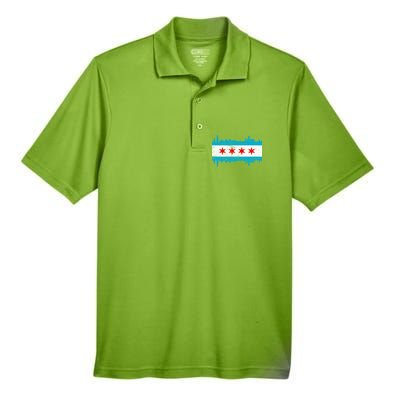 Chicago City Skyline Flag Vintage Men's Origin Performance Pique Polo