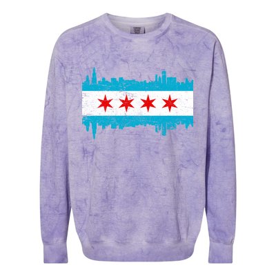 Chicago City Skyline Flag Vintage Colorblast Crewneck Sweatshirt