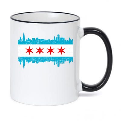 Chicago City Skyline Flag Vintage 11oz Black Color Changing Mug