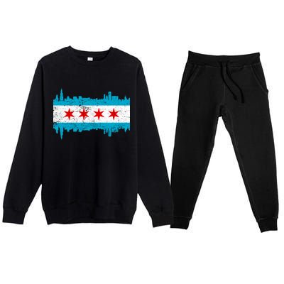 Chicago City Skyline Flag Vintage Premium Crewneck Sweatsuit Set