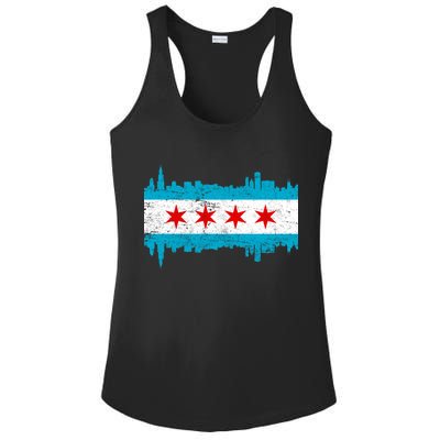 Chicago City Skyline Flag Vintage Ladies PosiCharge Competitor Racerback Tank