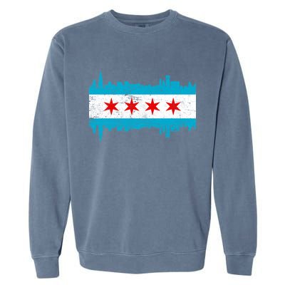 Chicago City Skyline Flag Vintage Garment-Dyed Sweatshirt