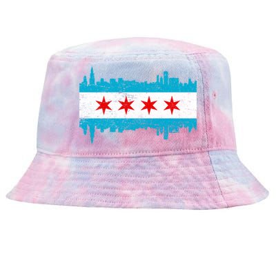 Chicago City Skyline Flag Vintage Tie-Dyed Bucket Hat