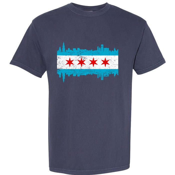 Chicago City Skyline Flag Vintage Garment-Dyed Heavyweight T-Shirt