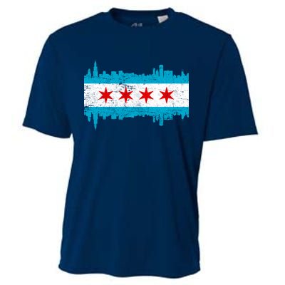 Chicago City Skyline Flag Vintage Cooling Performance Crew T-Shirt