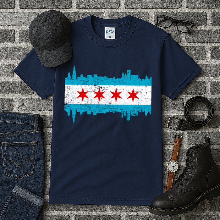 Chicago City Skyline Flag Vintage Tall T-Shirt