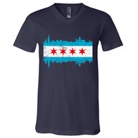 Chicago City Skyline Flag Vintage V-Neck T-Shirt