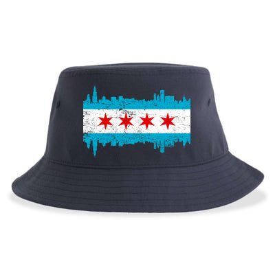 Chicago City Skyline Flag Vintage Sustainable Bucket Hat