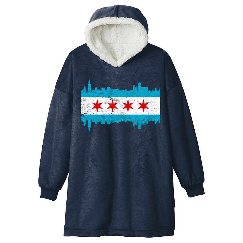 Chicago City Skyline Flag Vintage Hooded Wearable Blanket