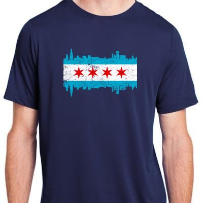 Chicago City Skyline Flag Vintage Adult ChromaSoft Performance T-Shirt