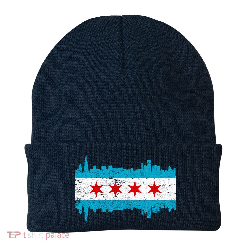 Chicago City Skyline Flag Vintage Beanie