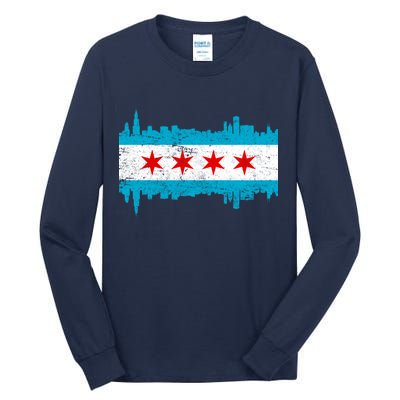 Chicago City Skyline Flag Vintage Tall Long Sleeve T-Shirt