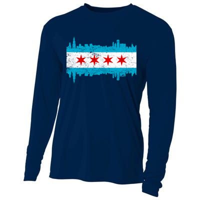 Chicago City Skyline Flag Vintage Cooling Performance Long Sleeve Crew