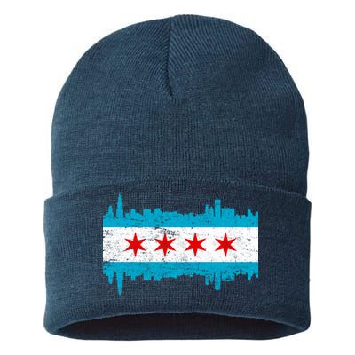 Chicago City Skyline Flag Vintage Sustainable Knit Beanie