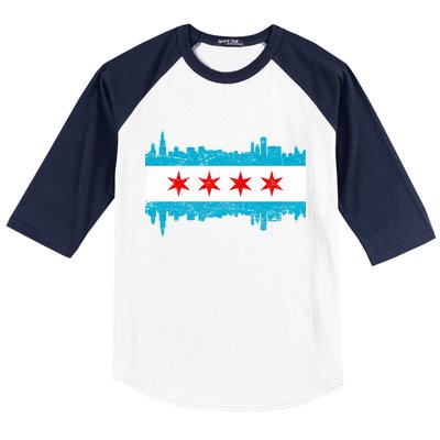 Chicago City Skyline Flag Vintage Baseball Sleeve Shirt