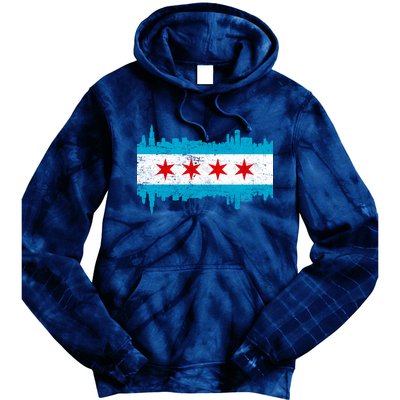 Chicago City Skyline Flag Vintage Tie Dye Hoodie