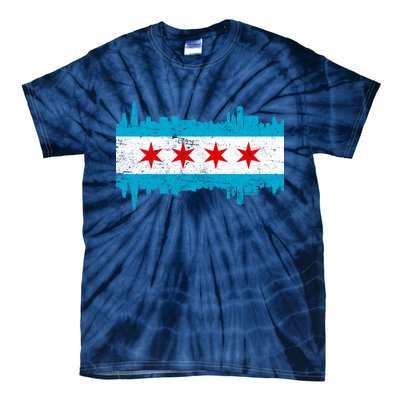 Chicago City Skyline Flag Vintage Tie-Dye T-Shirt