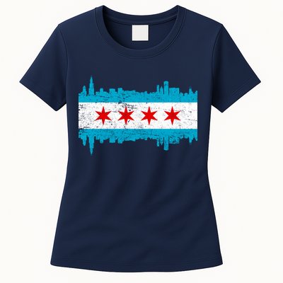 Chicago City Skyline Flag Vintage Womens T-Shirt