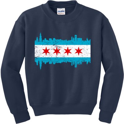 Chicago City Skyline Flag Vintage Kids Sweatshirt