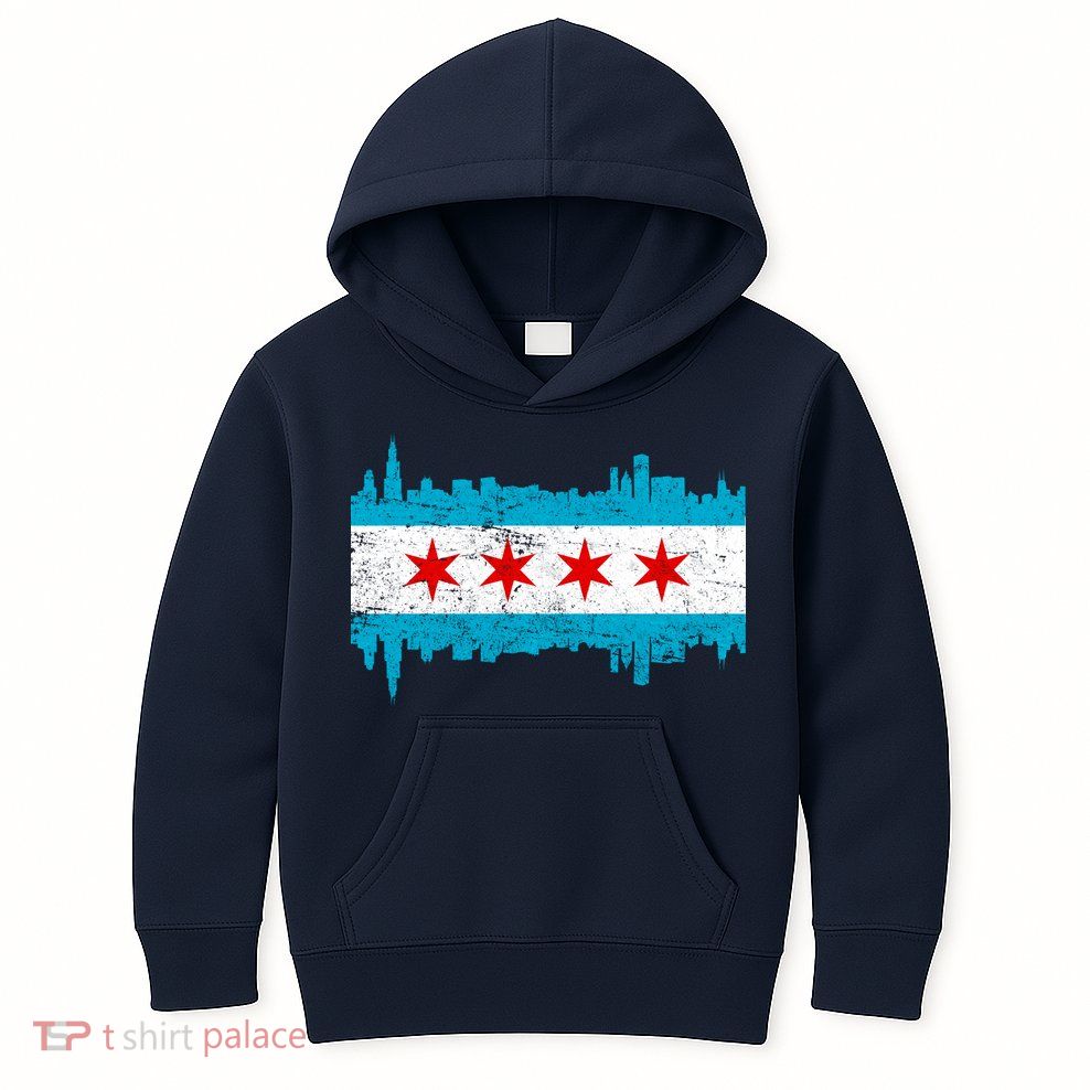 Chicago City Skyline Flag Vintage Kids Hoodie