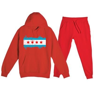 Chicago City Skyline Flag Vintage Premium Hooded Sweatsuit Set