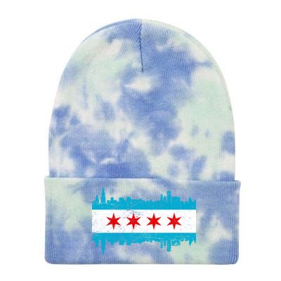 Chicago City Skyline Flag Vintage Tie Dye 12in Knit Beanie