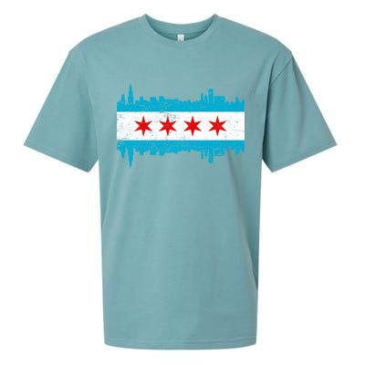 Chicago City Skyline Flag Vintage Sueded Cloud Jersey T-Shirt