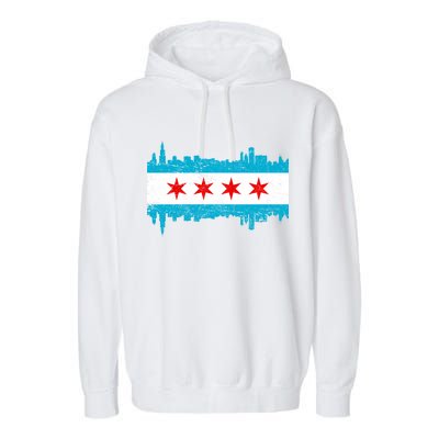 Chicago City Skyline Flag Vintage Garment-Dyed Fleece Hoodie