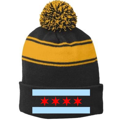 Chicago Flag Stripe Pom Pom Beanie