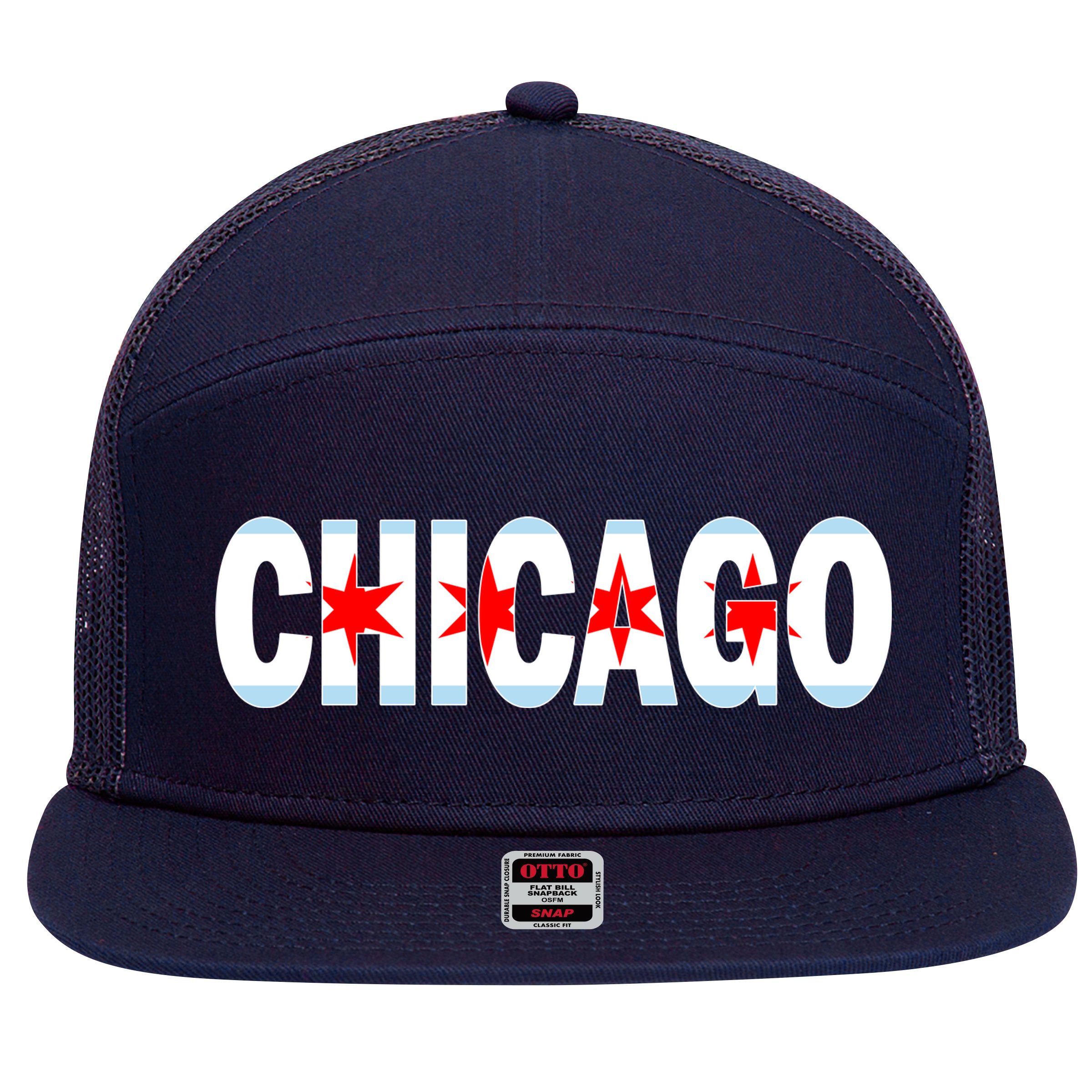 Chicago Flag Star Logo 7 Panel Mesh Trucker Snapback Hat