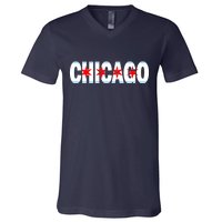 Chicago Flag Star Logo V-Neck T-Shirt