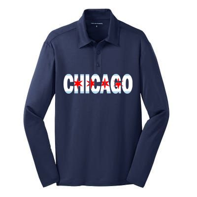 Chicago Flag Star Logo Silk Touch Performance Long Sleeve Polo