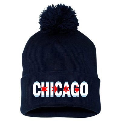 Chicago Flag Star Logo Pom Pom 12in Knit Beanie