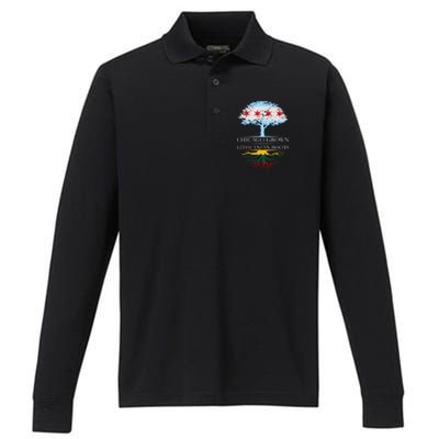 Chicago Grown With Lithuanian Roots Performance Long Sleeve Polo