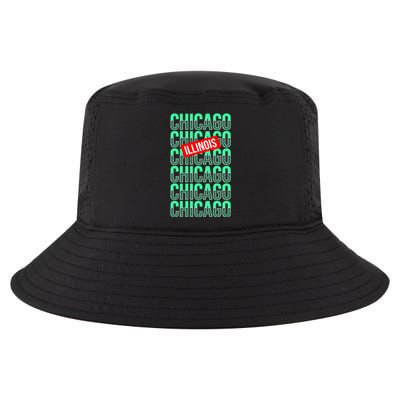 Chicago Illinois Typography Cool Comfort Performance Bucket Hat