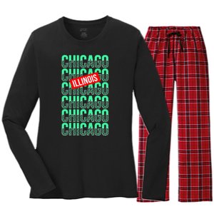 Chicago Illinois Typography Women's Long Sleeve Flannel Pajama Set 