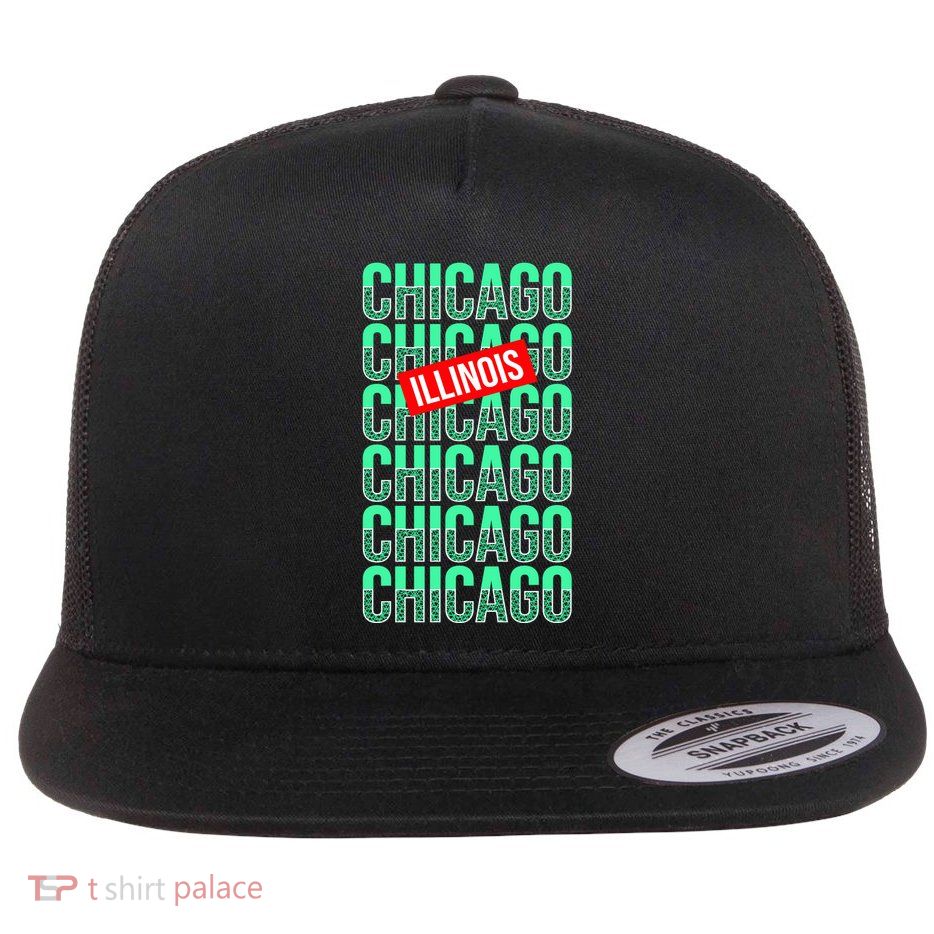 Chicago Illinois Typography Flat Bill Trucker Hat