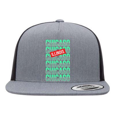 Chicago Illinois Typography Flat Bill Trucker Hat