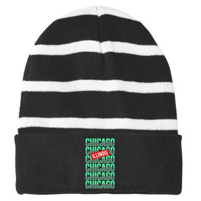 Chicago Illinois Typography Striped Beanie with Solid Band