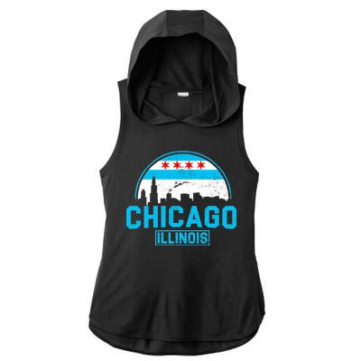 Chicago Illinois Vintage Flag Ladies PosiCharge Tri-Blend Wicking Draft Hoodie Tank