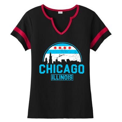 Chicago Illinois Vintage Flag Ladies Halftime Notch Neck Tee