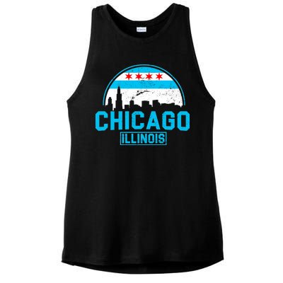 Chicago Illinois Vintage Flag Ladies PosiCharge Tri-Blend Wicking Tank