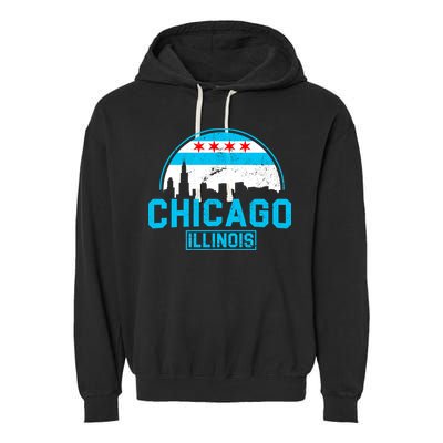 Chicago Illinois Vintage Flag Garment-Dyed Fleece Hoodie