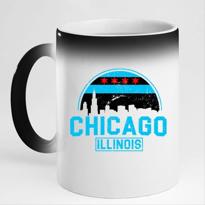 Chicago Illinois Vintage Flag 11oz Black Color Changing Mug