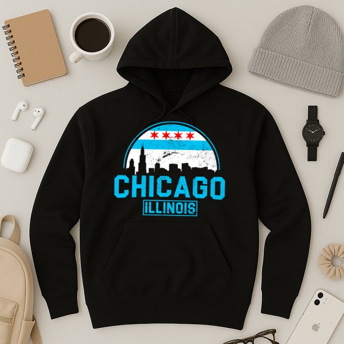 Chicago Illinois Vintage Flag Hoodie