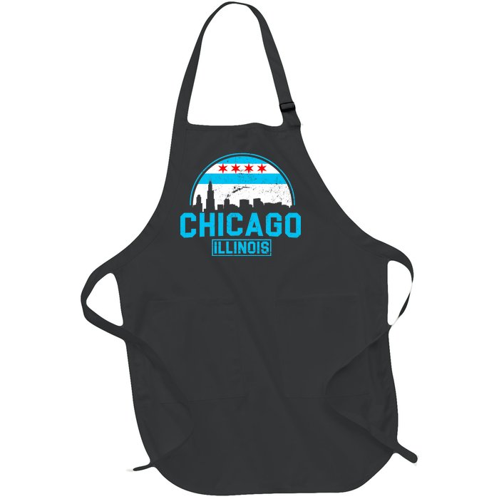 Chicago Illinois Vintage Flag Full-Length Apron With Pockets