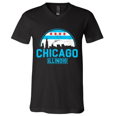 Chicago Illinois Vintage Flag V-Neck T-Shirt