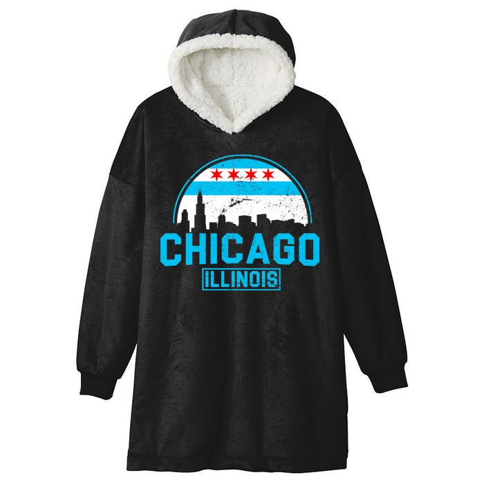 Chicago Illinois Vintage Flag Hooded Wearable Blanket