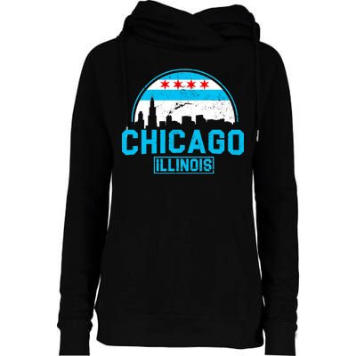 Chicago Illinois Vintage Flag Womens Funnel Neck Pullover Hood